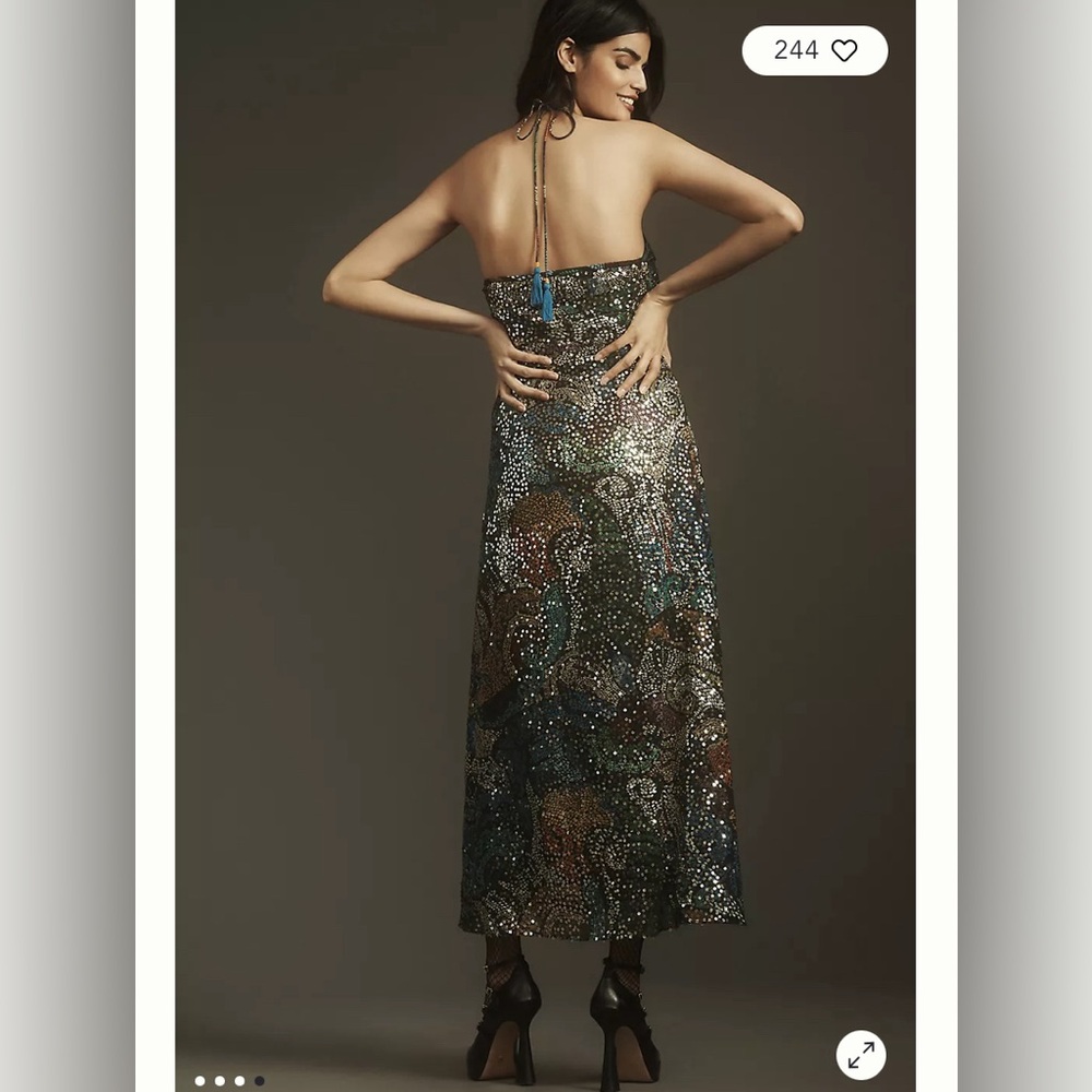 NWT Verb by Pallavi Singhee Halter Cutout Sequin Midi Dress size small - Picture 4 of 9